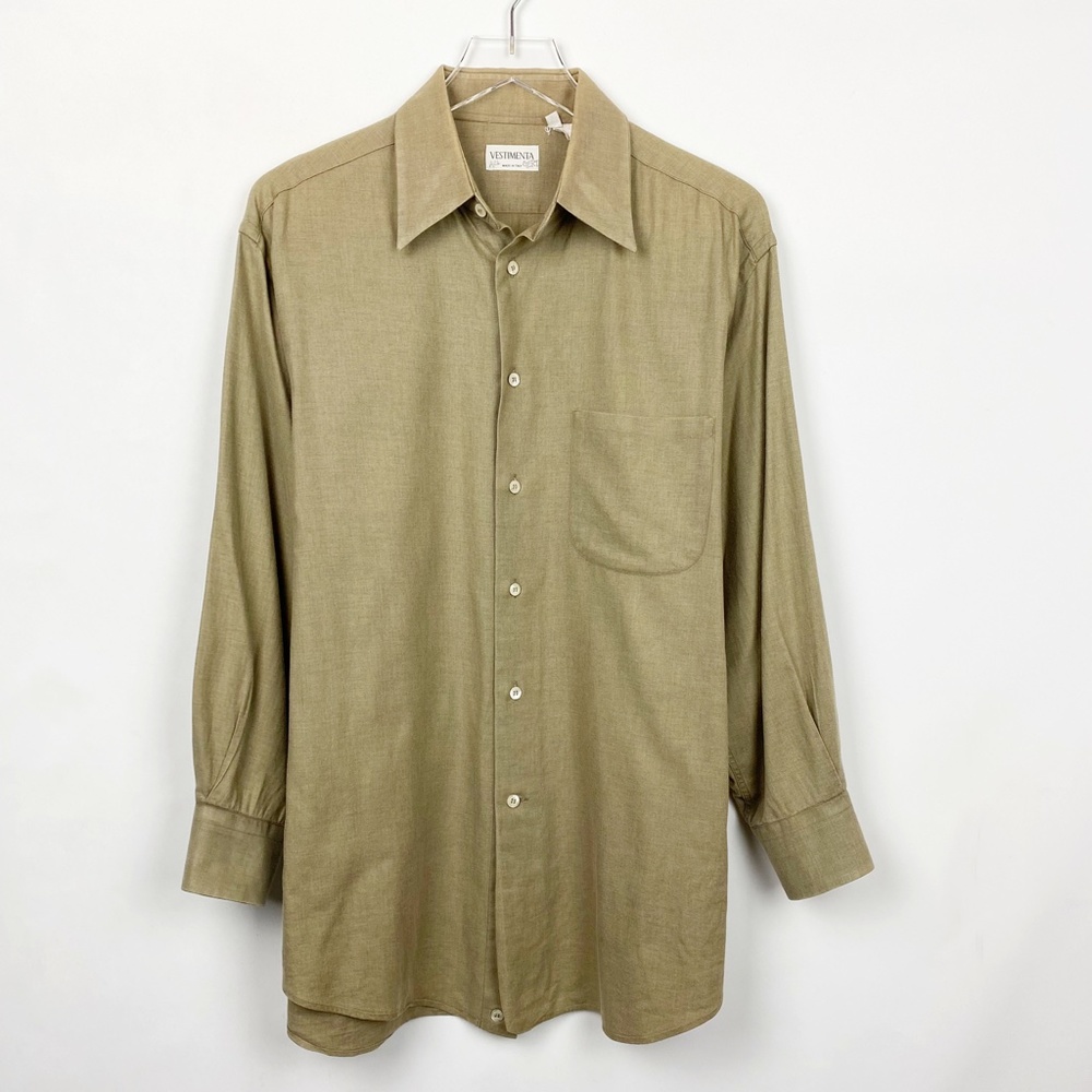 Vestimenta Cashmere Cotton Button Up Shirt Khaki 41